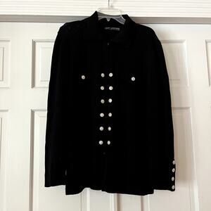Vintage St. John Evening Basics black zip rhinestones cardigan - size 12
